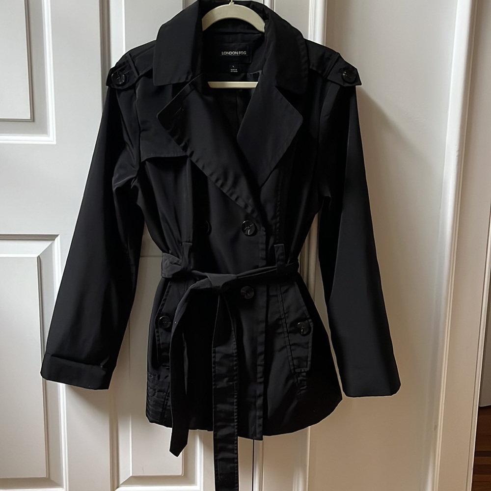 London Fog women’s black tie waist trench coat
